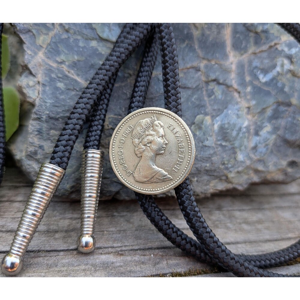 Handcrafted British One Pound Bolo Tie, Collectible Coin Tie